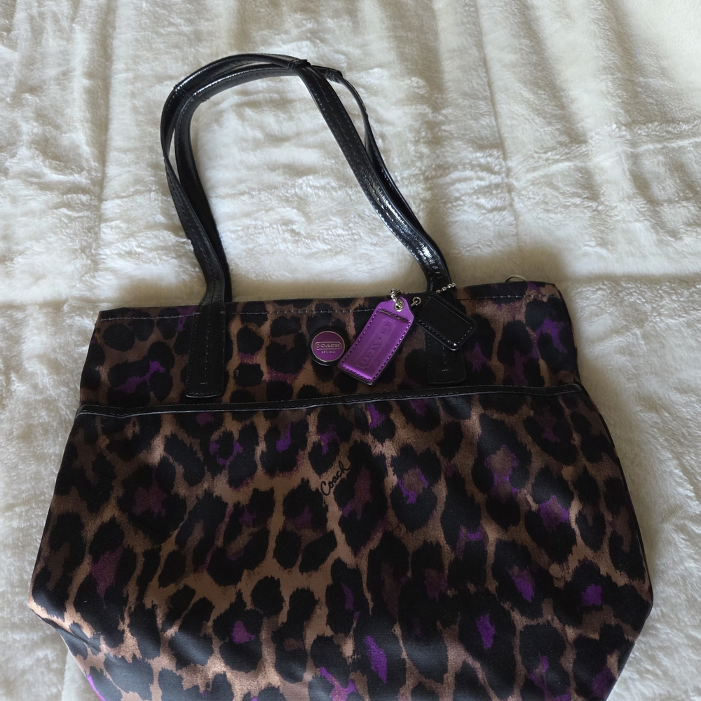 Coach Ocelot Print Tote Bag - Purple and Brown